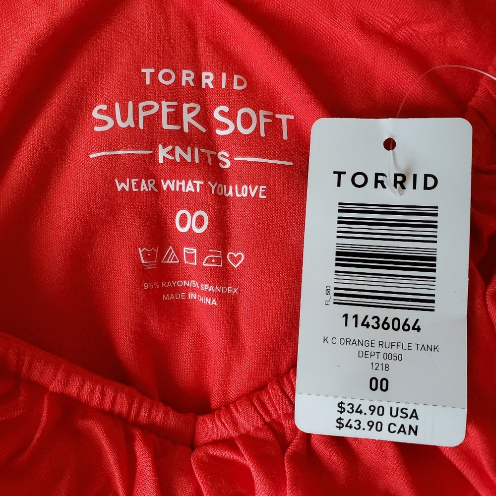 NWT TORRID Orange Ruffle Tank - Picture 8 of 9